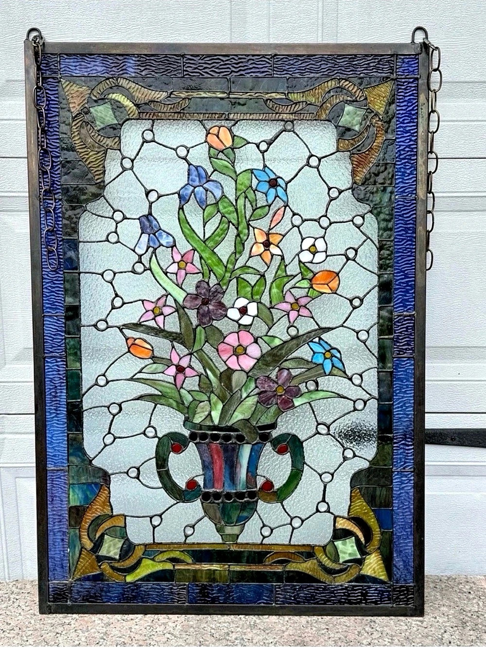 Vintage Tiffany style Floral Stained Glass Wall Panel